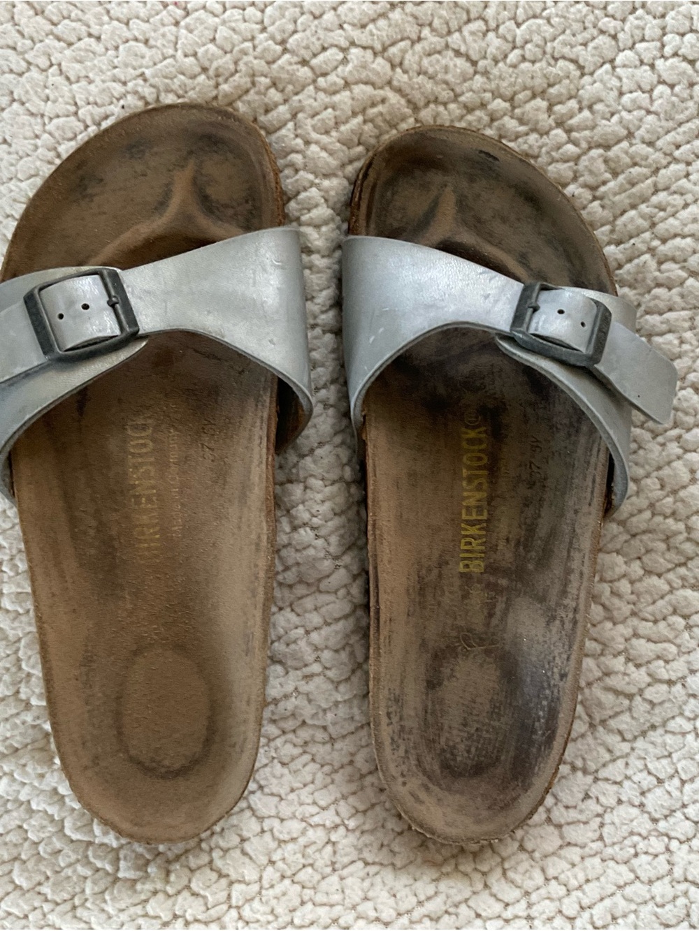 Birkenstock Madrid Silver Single Strap Sandals sz 36